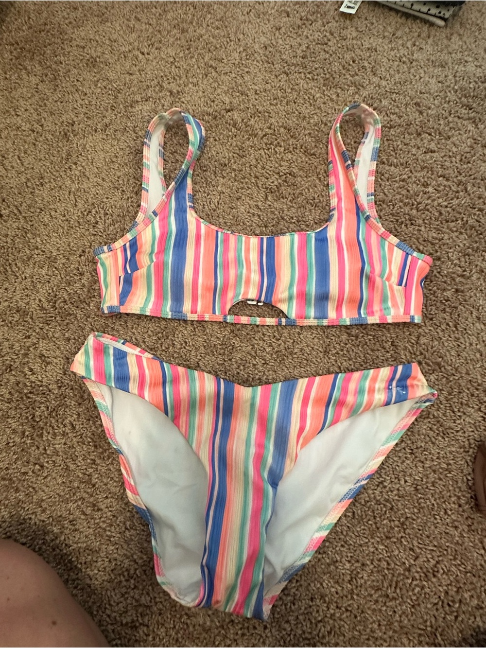 No Boundaries Rainbow Stripe Scoop Bikini Set